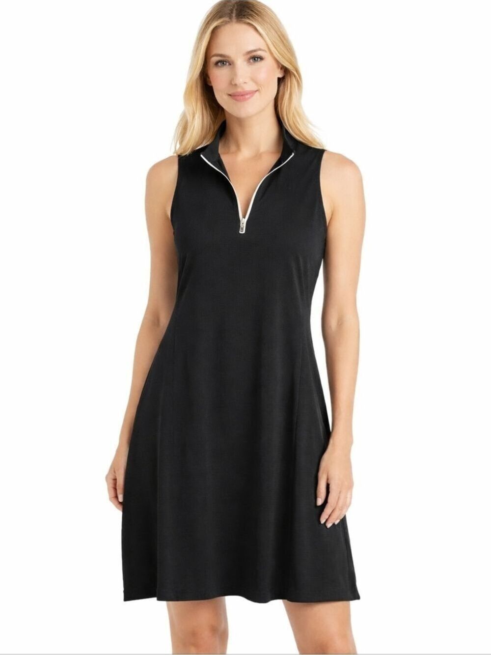 Athletic Sleeveless Black Golf Tennis Dress Zip Neck Mid-Length Size XL